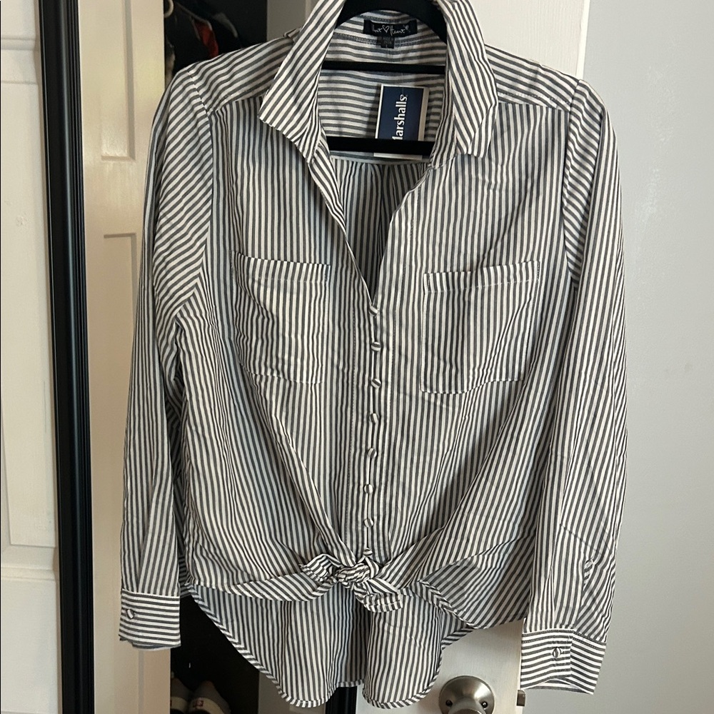 Velvet Heart Black and White Striped Button Down Shirt